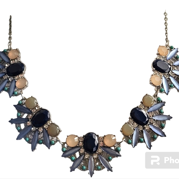 Loft necklace. dark blue, light blue, cz, opal, and turquoise colored st… - Picture 2 of 10